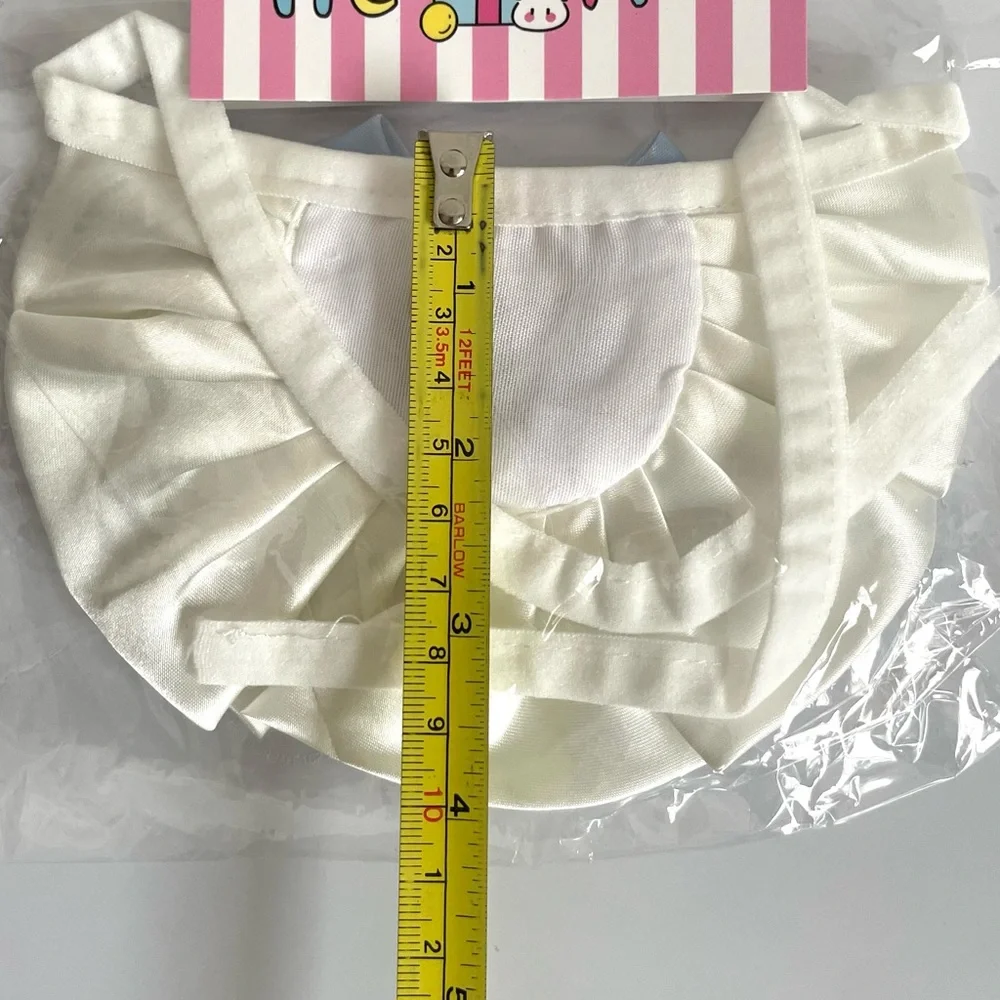 New Newmoondoll Cat Bib /Collar Ruffled White w/ light blue bow, Jewel pearl